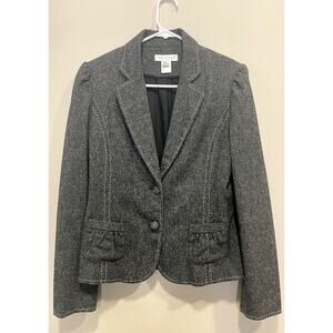 White House Black Market Gray Tweed Blazer Jacket 2 Button Top Stitch Size Small